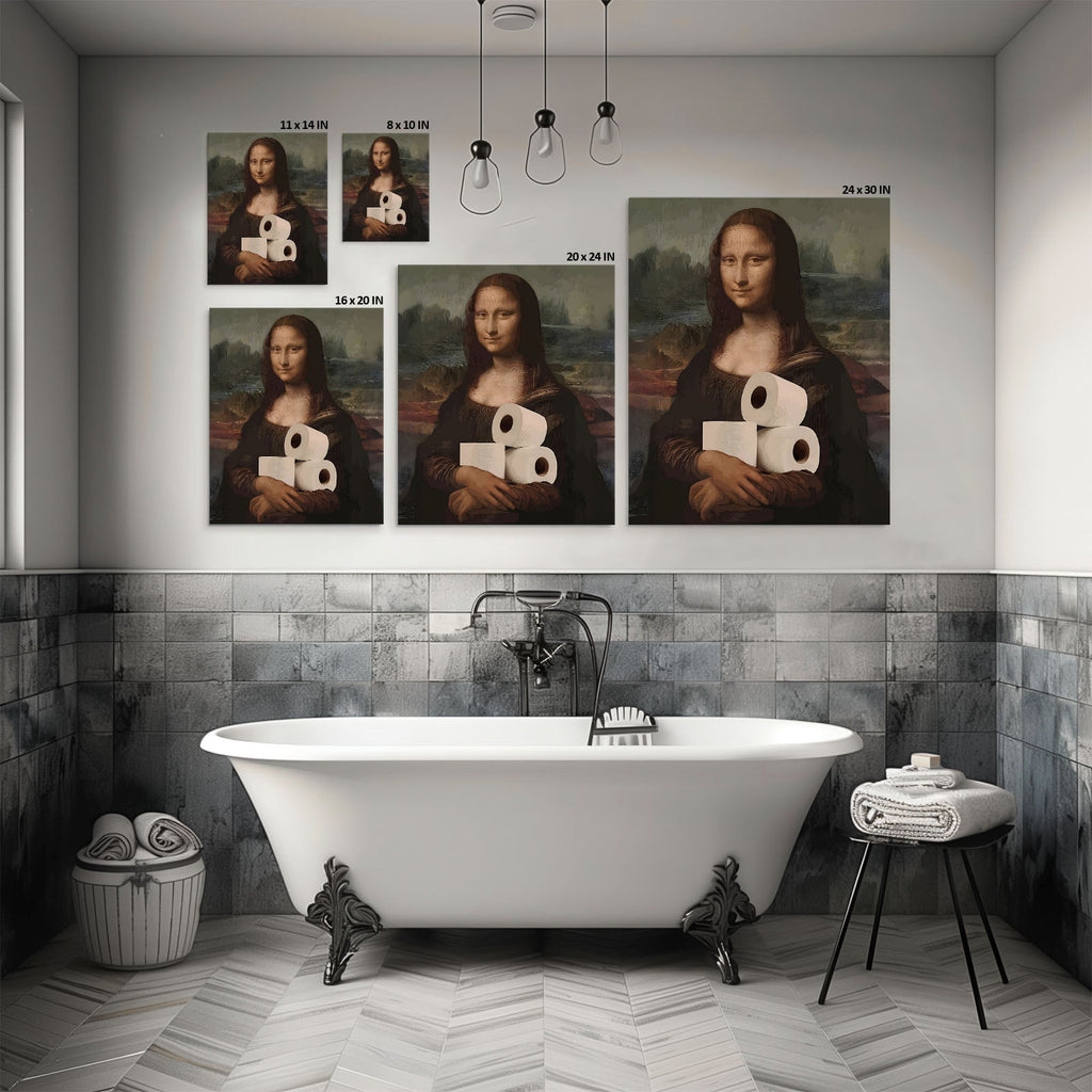 P&L Art Canvas Wall Art Decor, Funny Mona Lisa Toilet Paper Canvas Poster - Modern Wall Decor for Bedroom, Bathroom, Living Room, Hallway - Unique Home Decor Gift