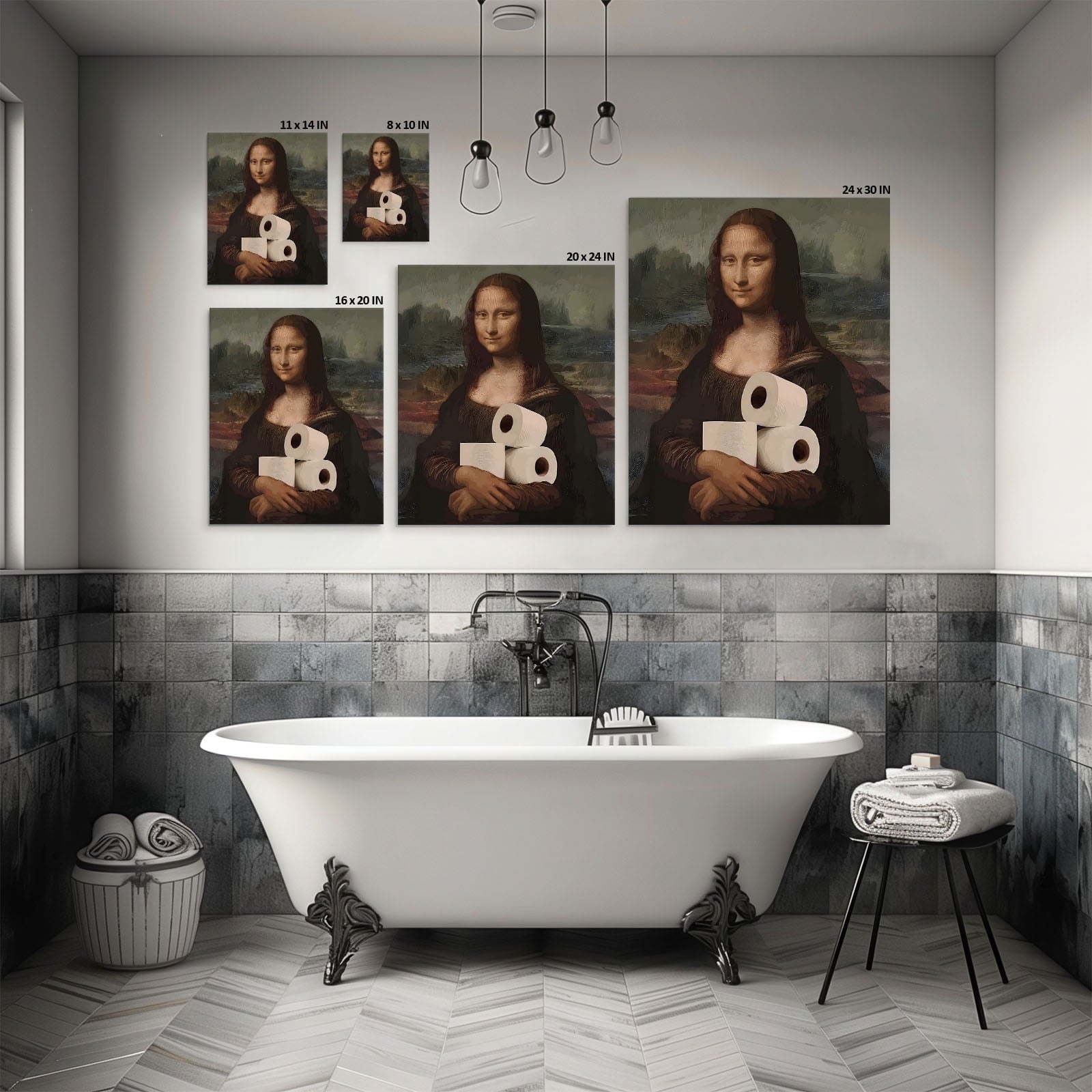 P&L Art Canvas Wall Art Decor, Funny Mona Lisa Toilet Paper Canvas Poster - Modern Wall Decor for Bedroom, Bathroom, Living Room, Hallway - Unique Home Decor Gift