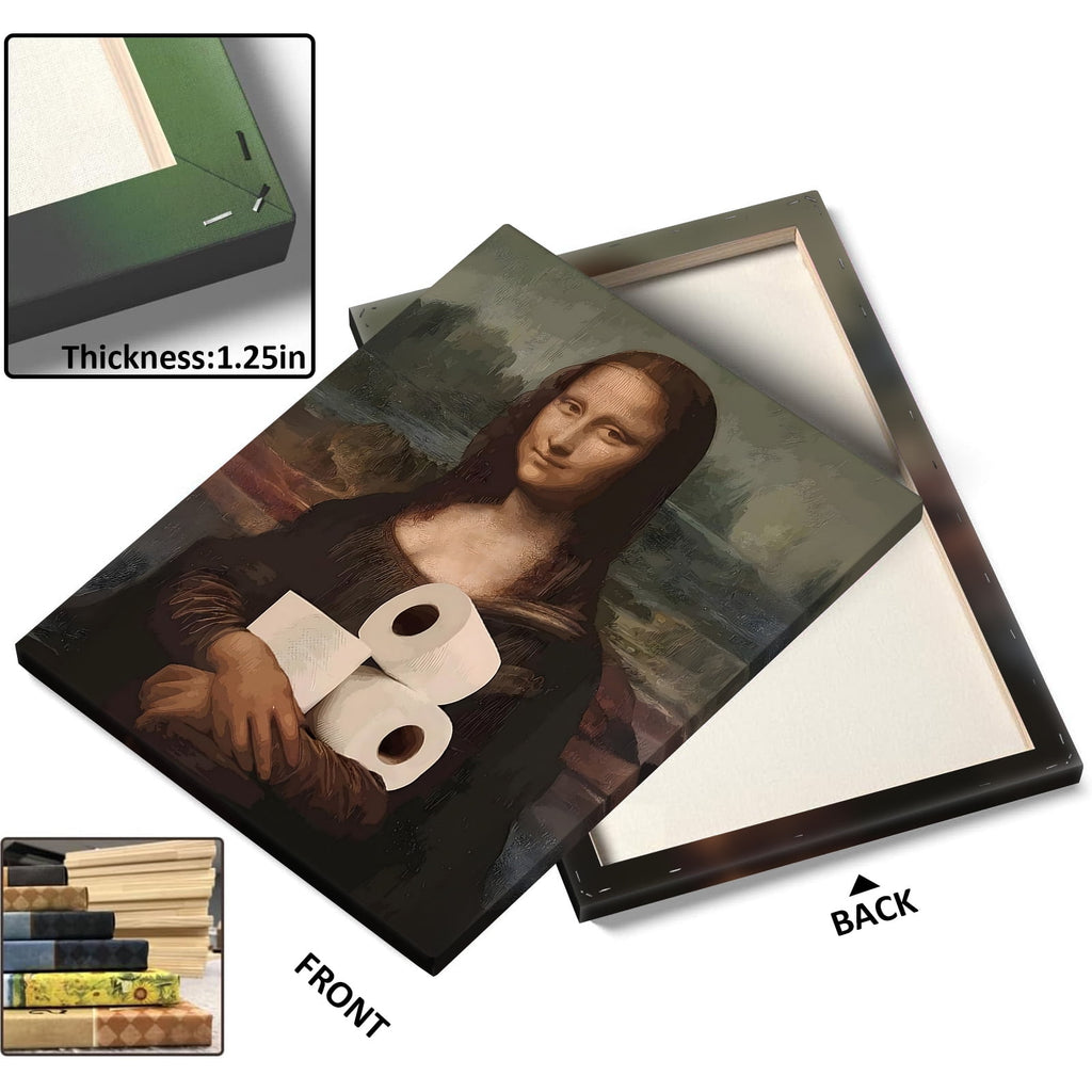 P&L Art Canvas Wall Art Decor, Funny Mona Lisa Toilet Paper Canvas Poster - Modern Wall Decor for Bedroom, Bathroom, Living Room, Hallway - Unique Home Decor Gift