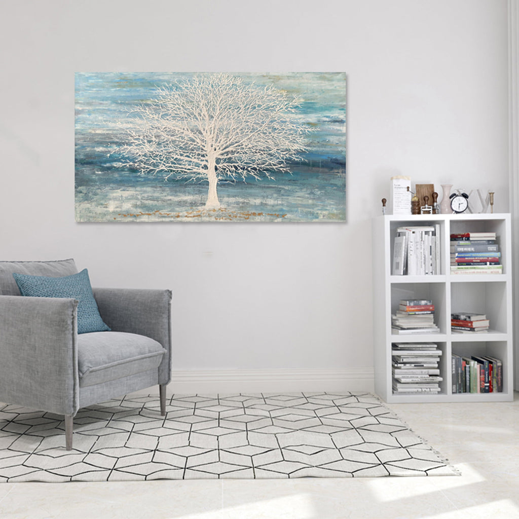 Yihui Arts 3D Blue Tree Paintings with Gold Foil for Wall Decor Ready to Hang