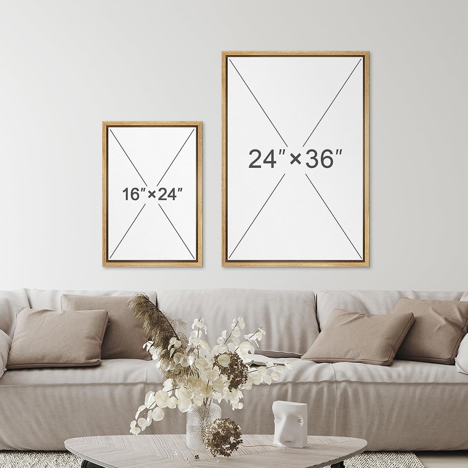 IDEA4WALL Framed Canvas Print Wall Art Rustic Tan Paint Stroke Landscape Abstract Shapes Illustrations Modern Art Decor Boho Relax/Zen Nordic for Living Room, Bedroom, Office - Natural 16"x24"