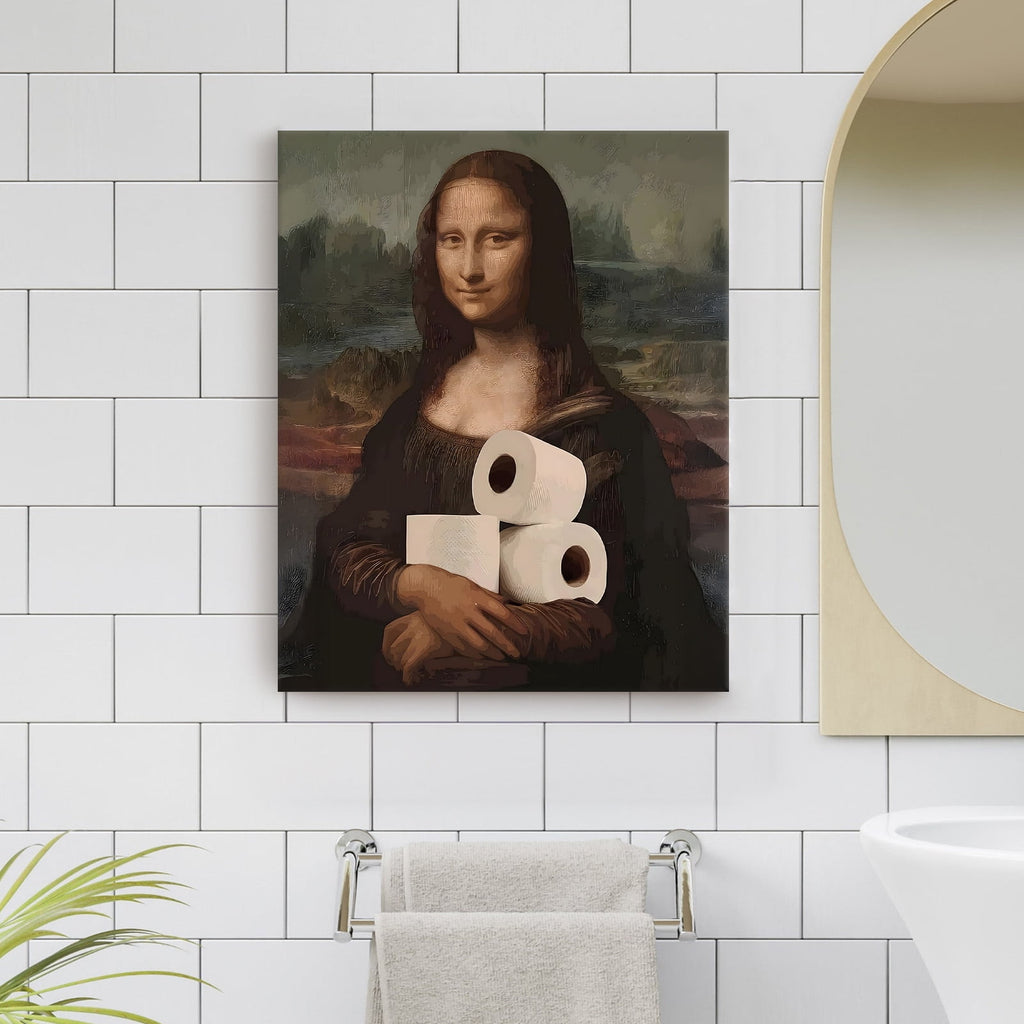 P&L Art Canvas Wall Art Decor, Funny Mona Lisa Toilet Paper Canvas Poster - Modern Wall Decor for Bedroom, Bathroom, Living Room, Hallway - Unique Home Decor Gift