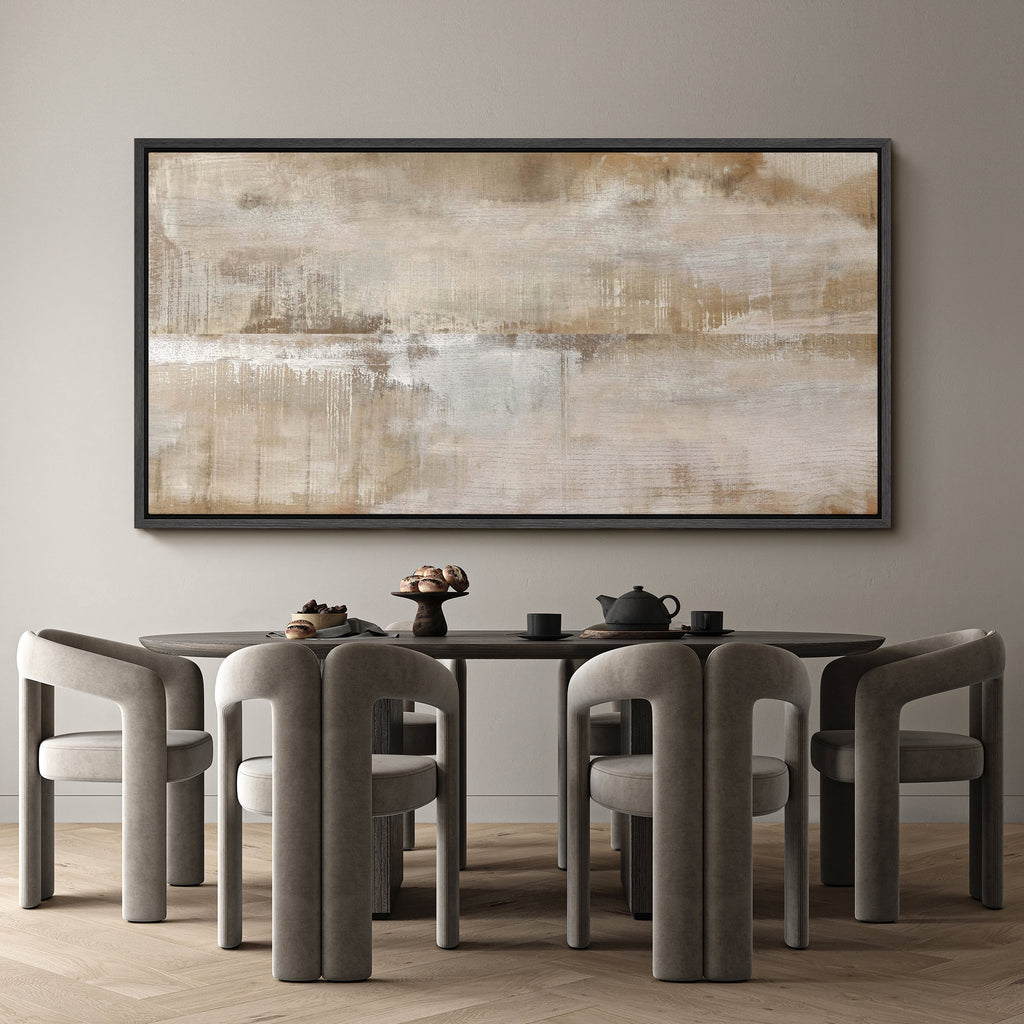 Large Framed Canvas Print Neutral Beige and White Textured with a Weathered LookWall Art Decorative Ready to Hang Painting for Living room Bedroom 60x30 inches Black Frame