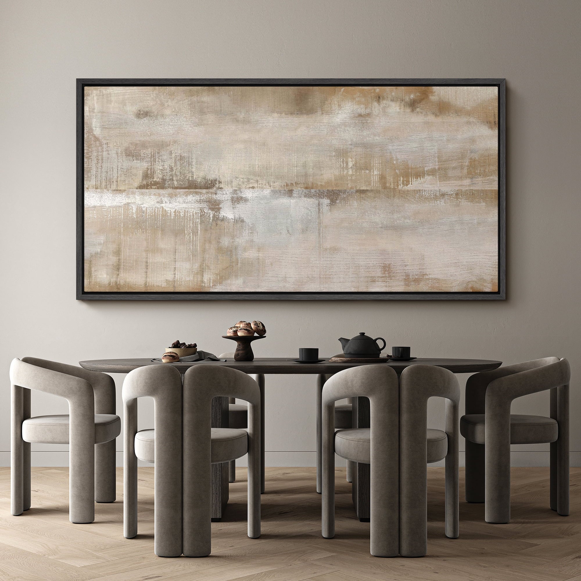 Large Framed Canvas Print Neutral Beige and White Textured with a Weathered LookWall Art Decorative Ready to Hang Painting for Living room Bedroom 60x30 inches Black Frame