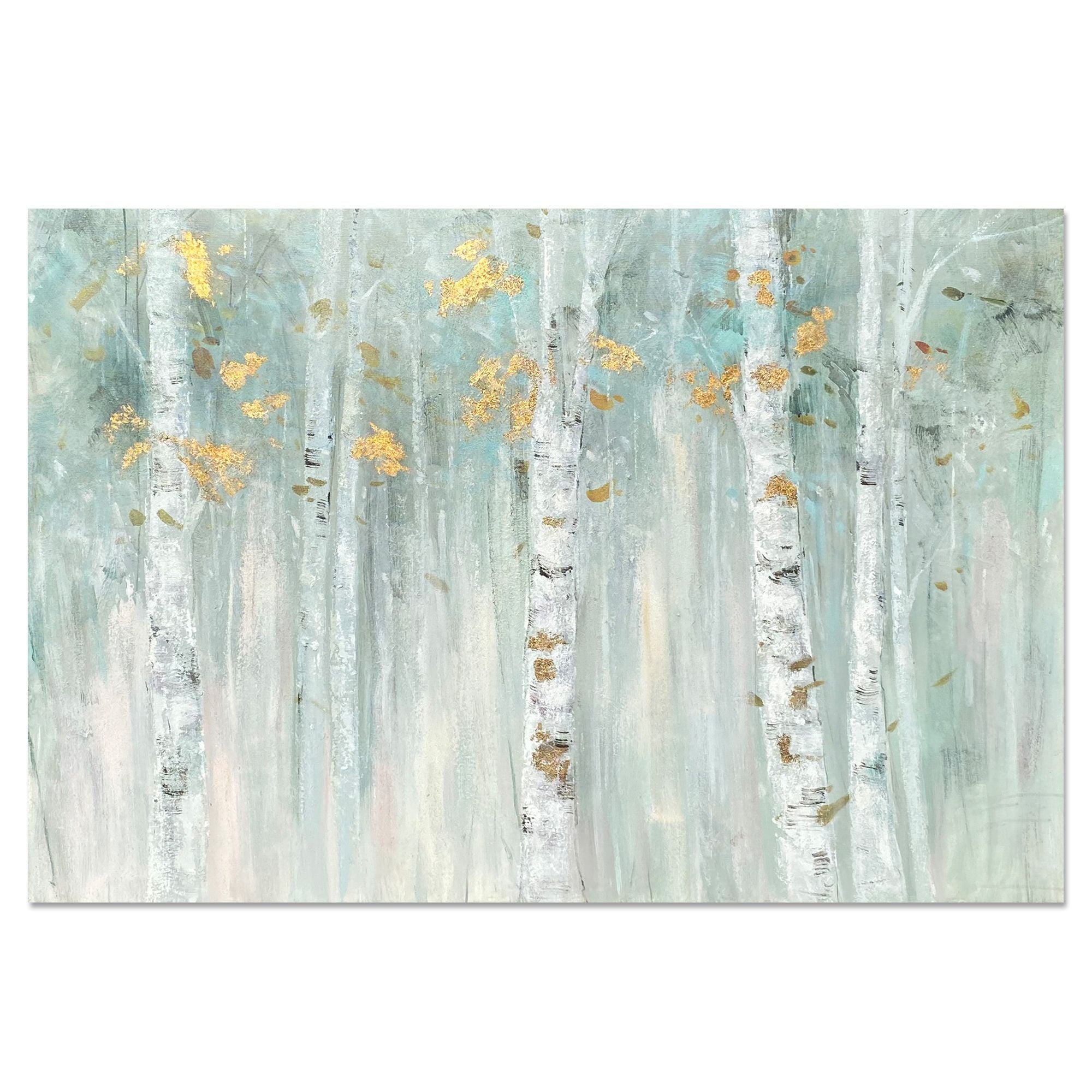 Yihui Arts 3D Blue Tree Paintings with Gold Foil for Wall Decor Ready to Hang
