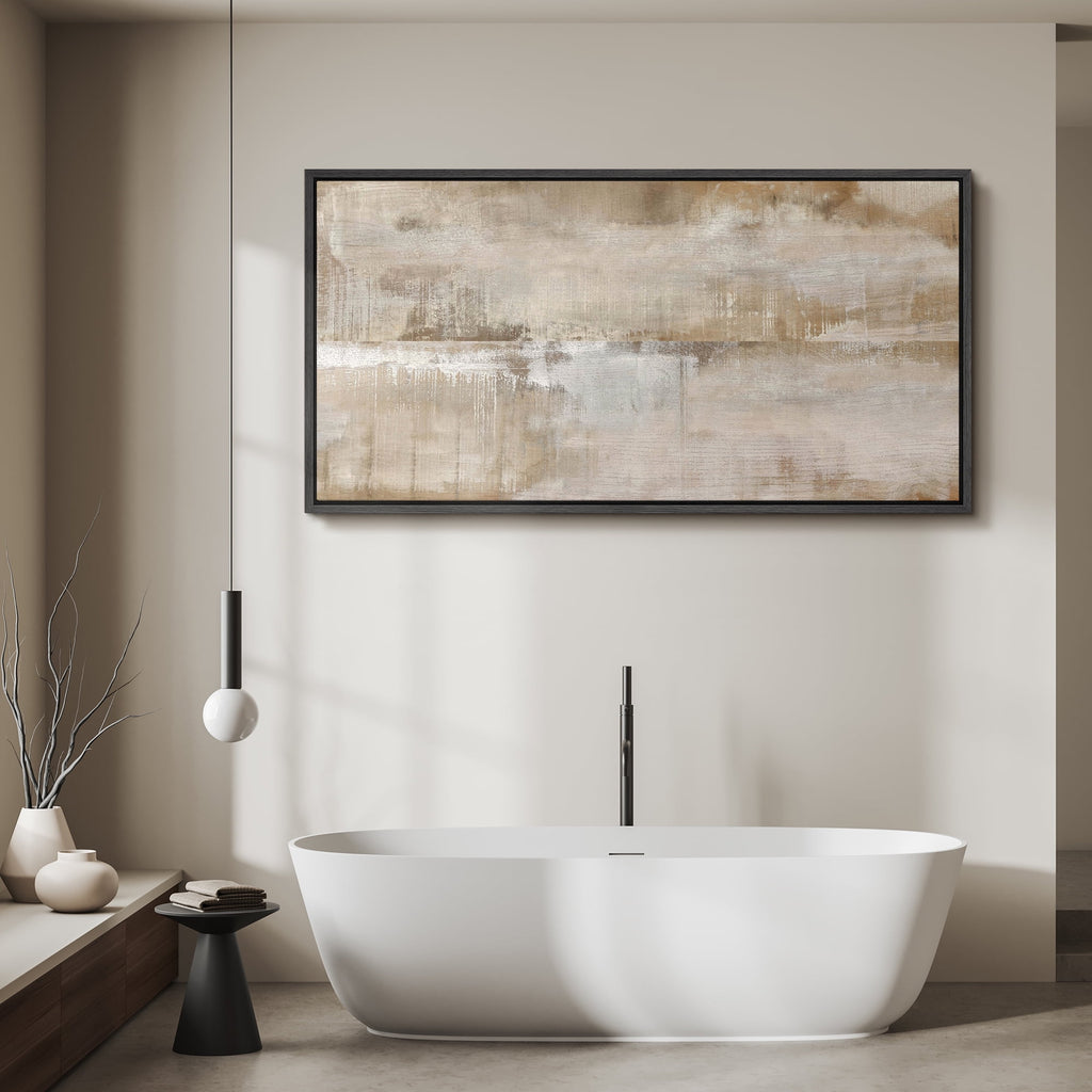 Large Framed Canvas Print Neutral Beige and White Textured with a Weathered LookWall Art Decorative Ready to Hang Painting for Living room Bedroom 60x30 inches Black Frame