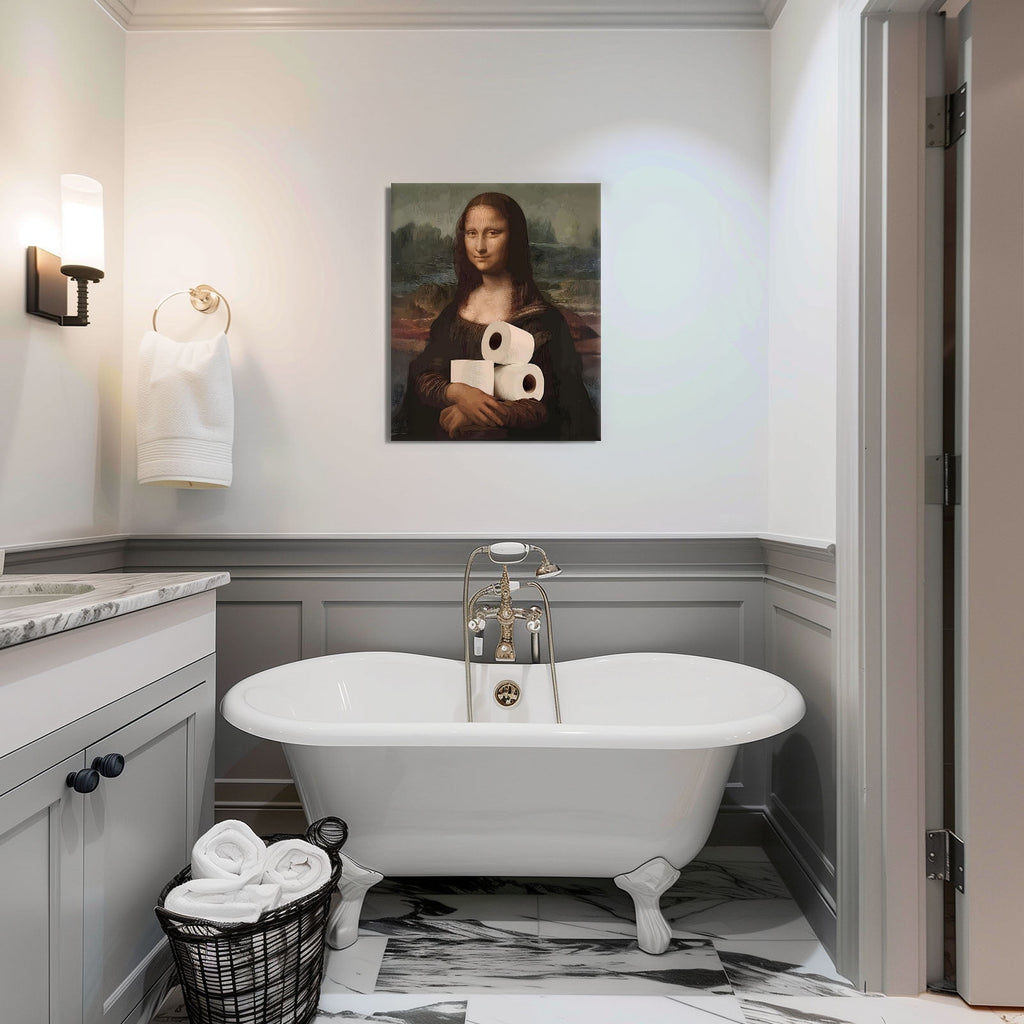 P&L Art Canvas Wall Art Decor, Funny Mona Lisa Toilet Paper Canvas Poster - Modern Wall Decor for Bedroom, Bathroom, Living Room, Hallway - Unique Home Decor Gift