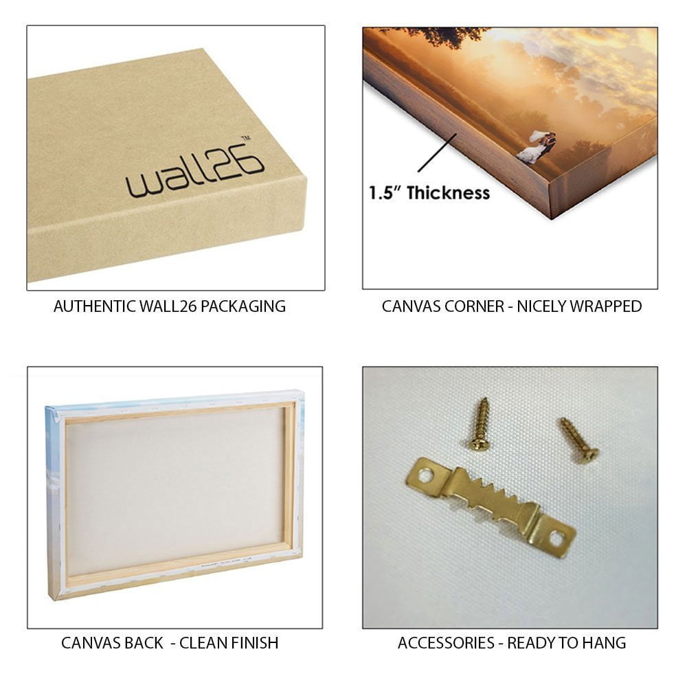 wall26 Canvas Print Wall Art Set Black, White &amp; Orange Brushstrokes Abstract Shapes Illustrations Modern Art Chic Colorful Multicolor Ultra for Living Room, Bedroom, Office - 24"x36"x3