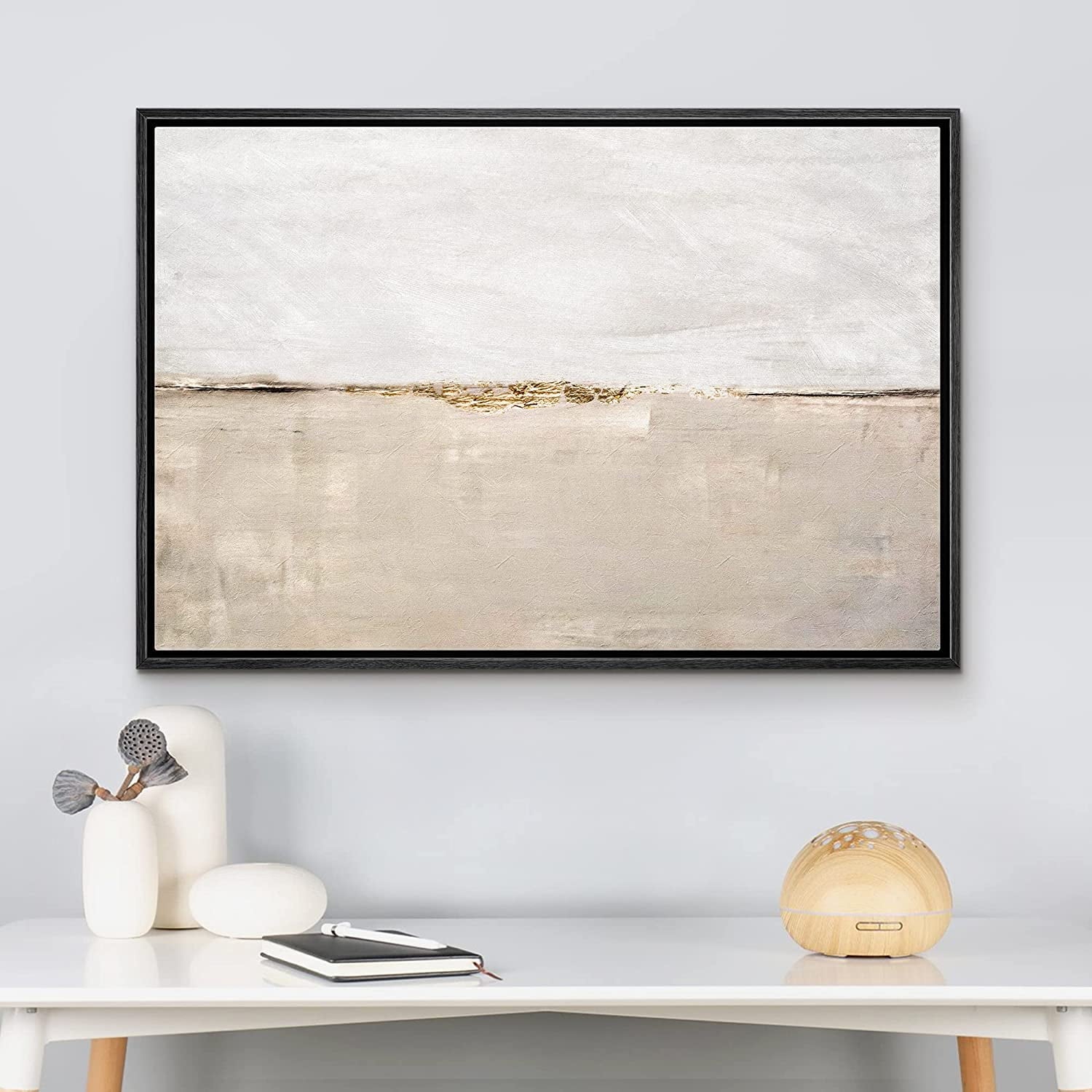 wall26 Framed Canvas Print Wall Art Pastel Tan Gray Duotone Landscape Abstract Shapes Illustrations Minimal Decorative Contemporary Multicolor for Living Room, Bedroom, Office - 16"x24" Bla