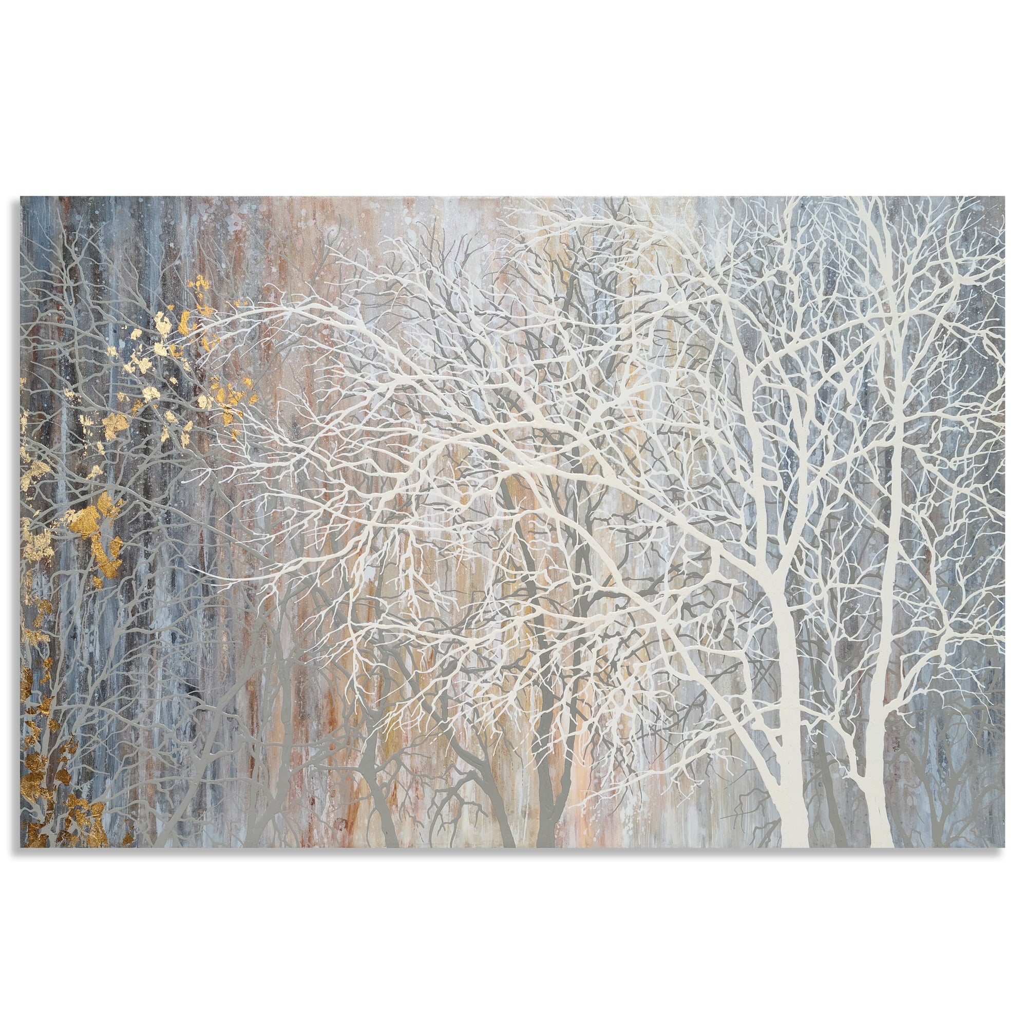 Yihui Arts 3D Blue Tree Paintings with Gold Foil for Wall Decor Ready to Hang