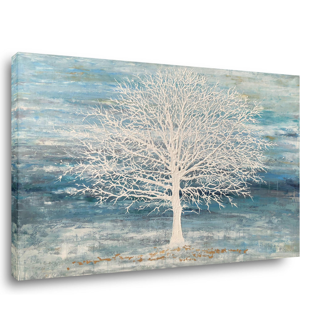 Yihui Arts 3D Blue Tree Paintings with Gold Foil for Wall Decor Ready to Hang