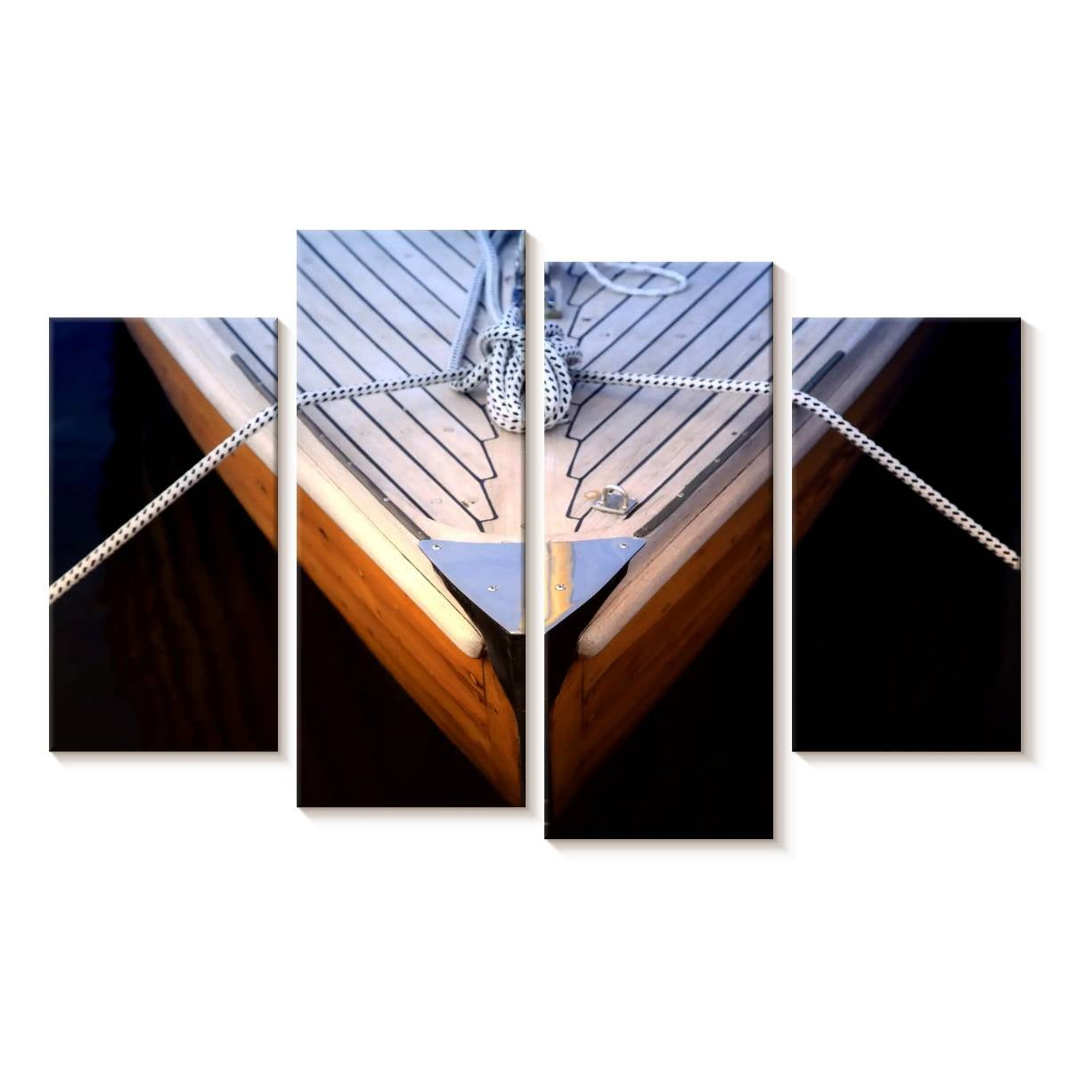 Elephant Stock Ship Wheel And Deck Wall Art - Horizontal Multi Panel Canvas - Living Room Wall Decor - Nautical Multi Panel - Brown And Beige Decor - 30" x 18"