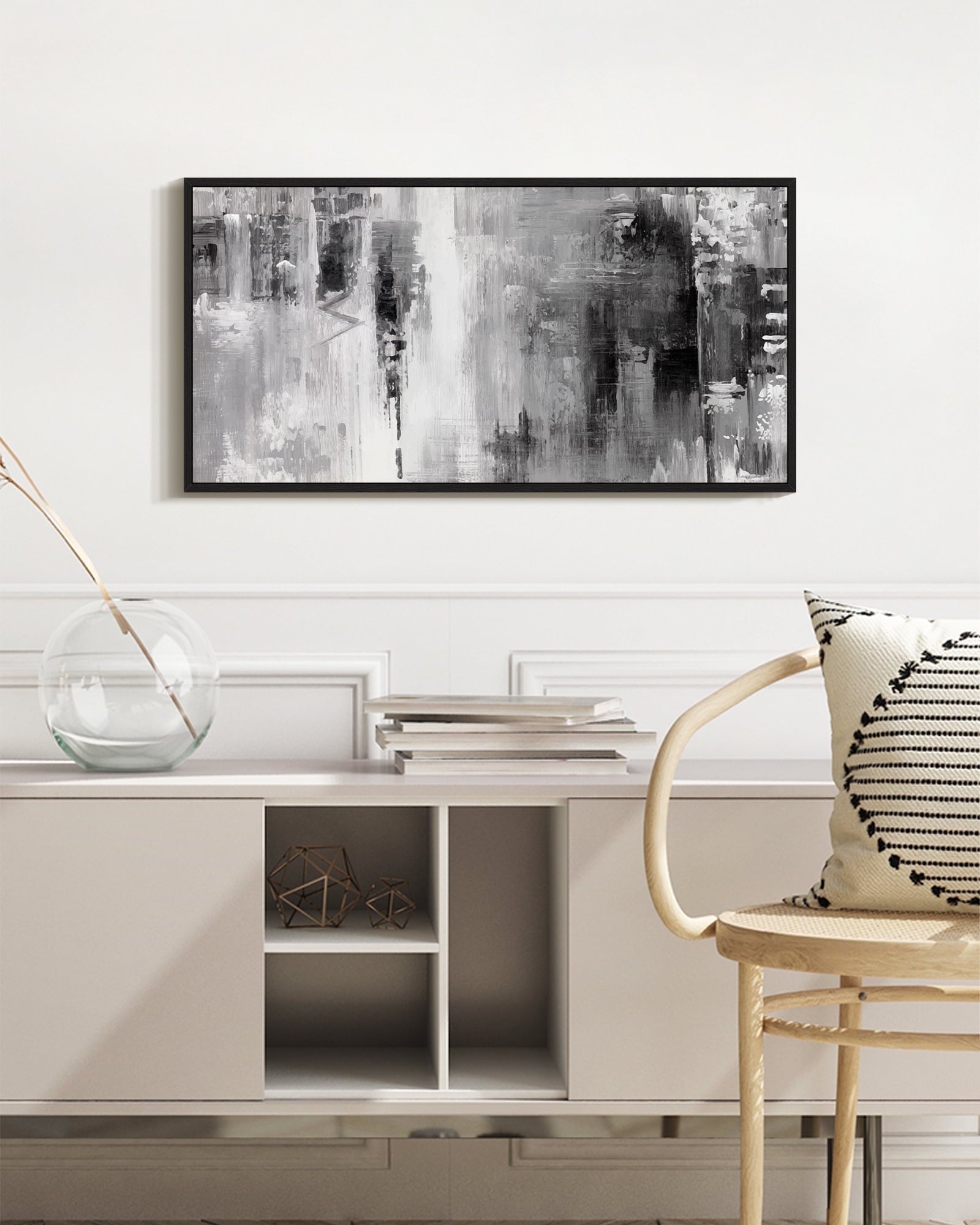 SHENIFY Abstract Landscape Wall Art 20x40in Natural Framed Minimalist Tan Green Mountain Neutral Toned Misty Nature Wilderness Illustrations Modern Art Decorative