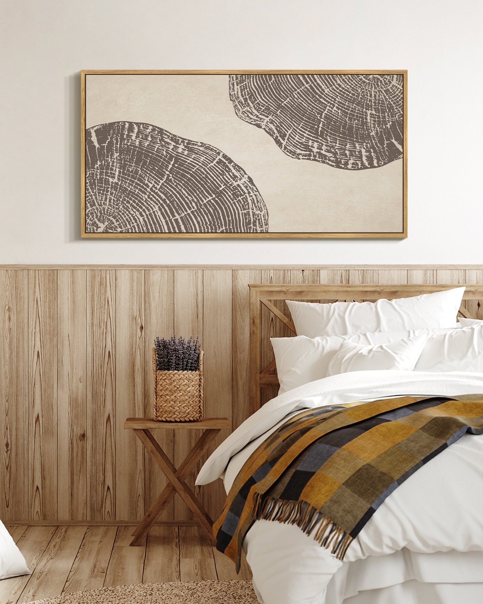 SHENIFY Abstract Landscape Wall Art 20x40in Natural Framed Minimalist Tan Green Mountain Neutral Toned Misty Nature Wilderness Illustrations Modern Art Decorative