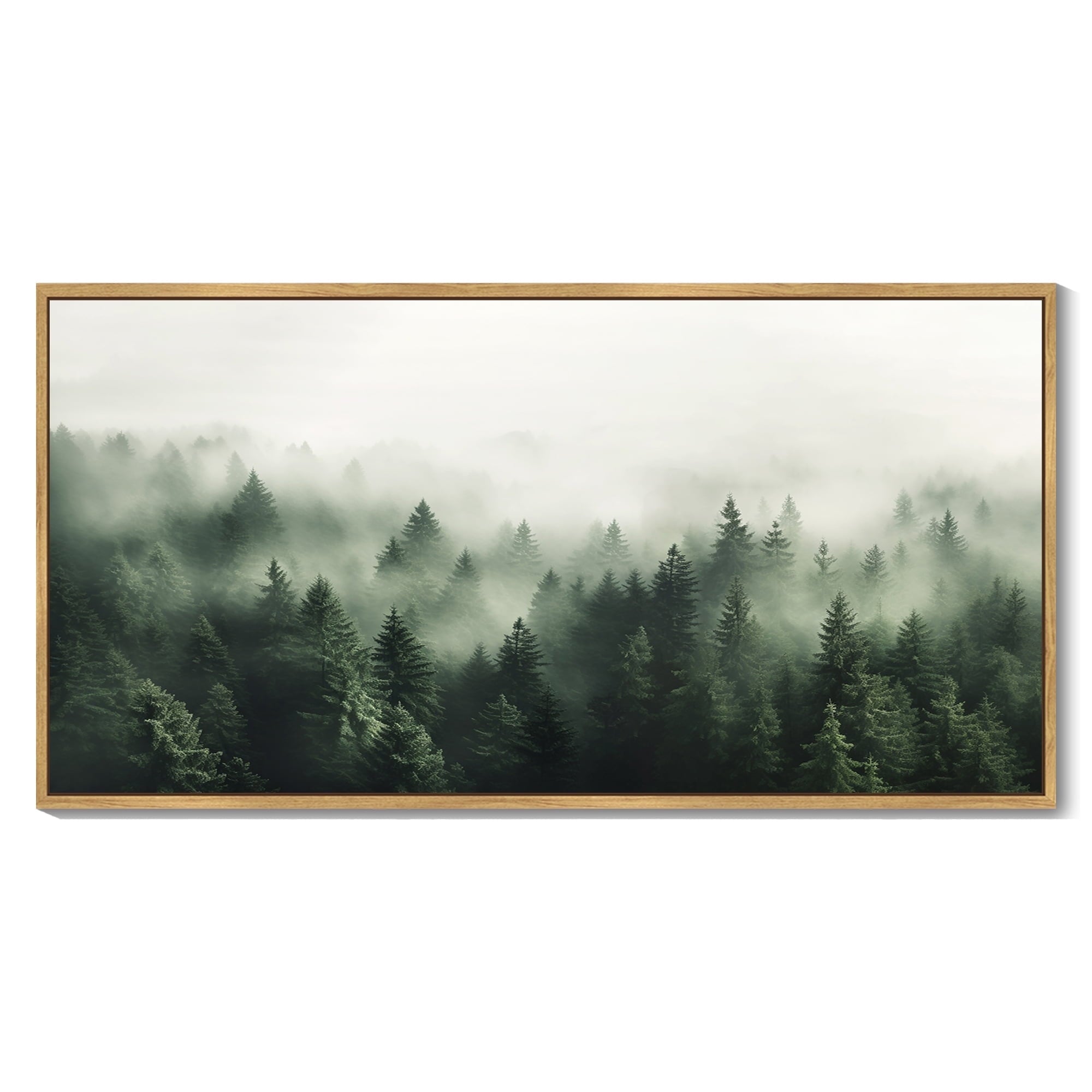 SHENIFY Abstract Landscape Wall Art 20x40in Natural Framed Minimalist Tan Green Mountain Neutral Toned Misty Nature Wilderness Illustrations Modern Art Decorative