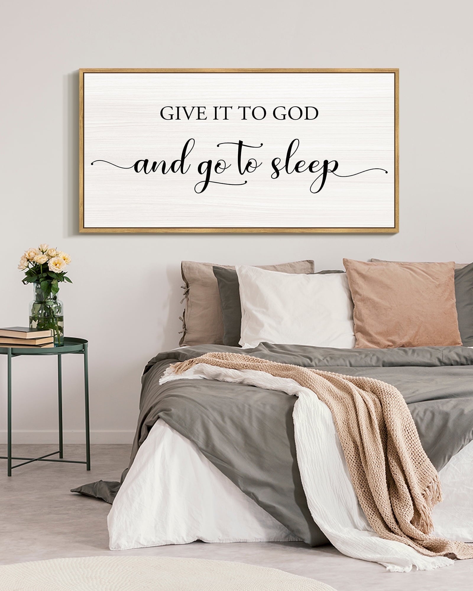 SHENIFY Abstract Landscape Wall Art 20x40in Natural Framed Minimalist Tan Green Mountain Neutral Toned Misty Nature Wilderness Illustrations Modern Art Decorative