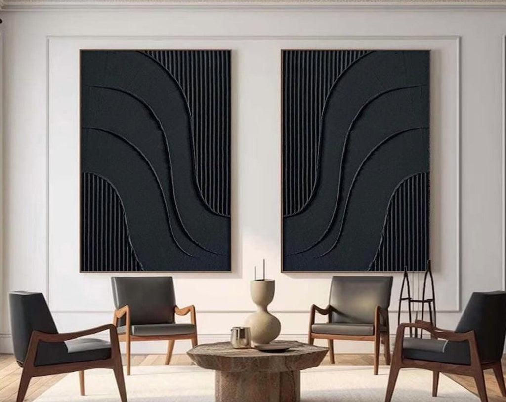 Luvia Plaster Set Of 2 Black Abstract Art, Modern Wall Decor Set 2 Prints 16x24 UNFRAMED