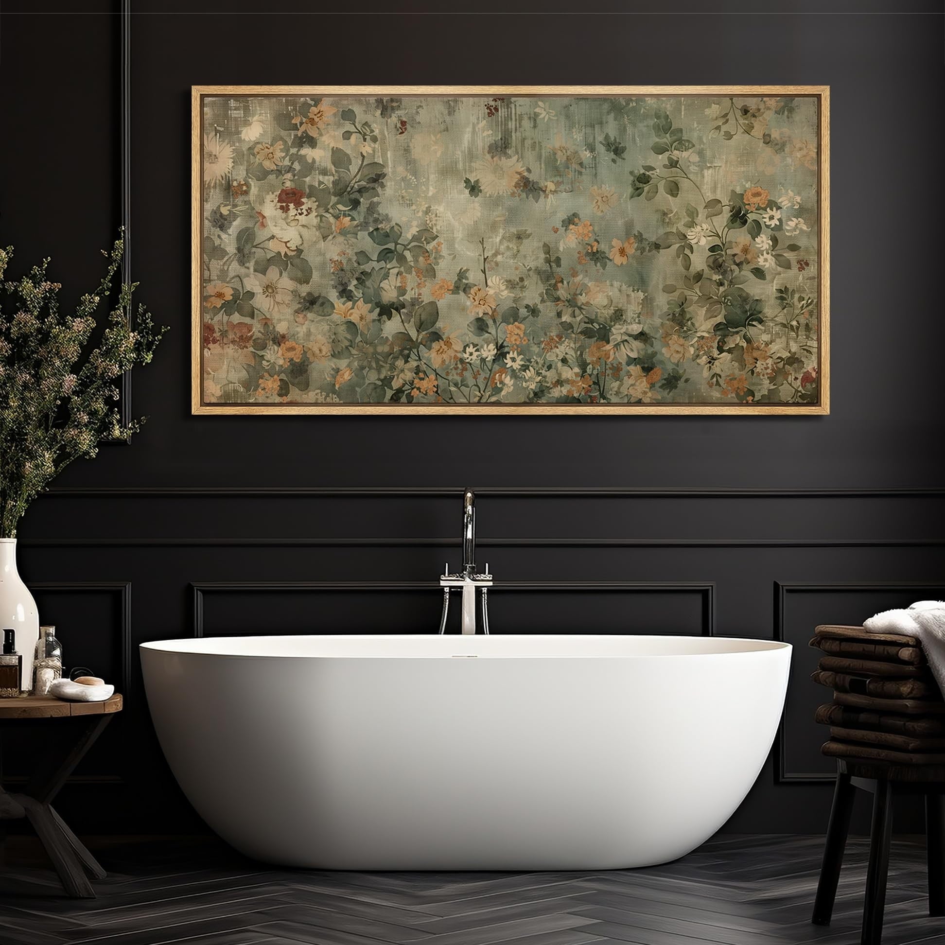 IDEA4WALL Extra Large Framed Canvas Print Wall Art Spring VIntage Floral Classic Art Traditional Oriental Landscape Wall Decor Oversized Artwork Relax/Calm for Living Room - 60"x30"