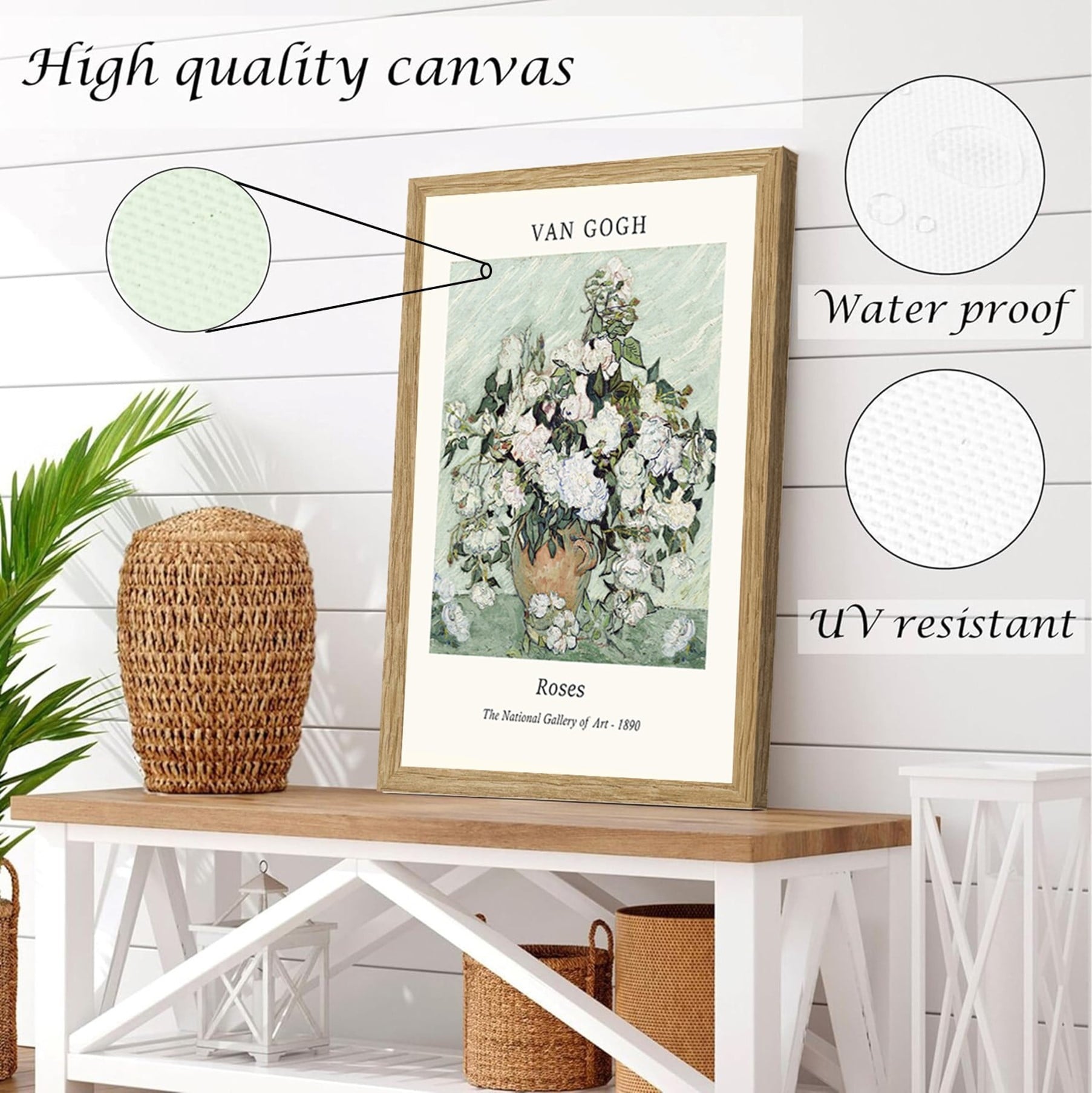 Induslyfe Framed Sage Green Vintage Wall Art Canvas Decor Set of 3, Matisse Wall Art Prints Posters Mid Century Modern Art, Van Gogh Floral Botanical wall art, bathroom, bedroom, living room 12x16