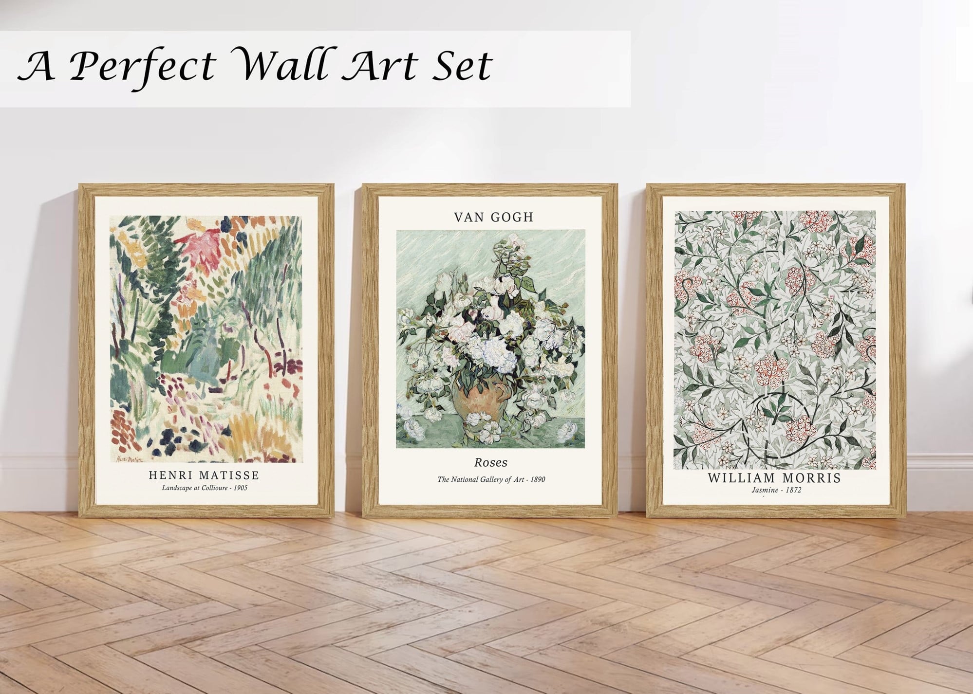 Induslyfe Framed Sage Green Vintage Wall Art Canvas Decor Set of 3, Matisse Wall Art Prints Posters Mid Century Modern Art, Van Gogh Floral Botanical wall art, bathroom, bedroom, living room 12x16