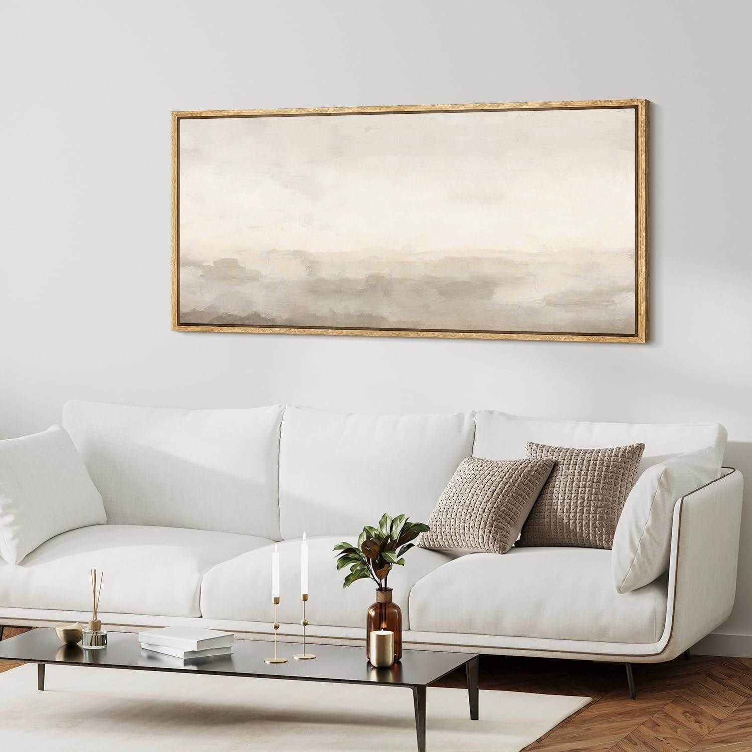 IDEA4WALL Extra Large Framed Canvas Print Wall Art Minimalist Neutral Landscape Abstract Horizon Line Retro Artwork Nature Wilderness Fine Art Vintage Decor for Home Decoration - 60"x30"