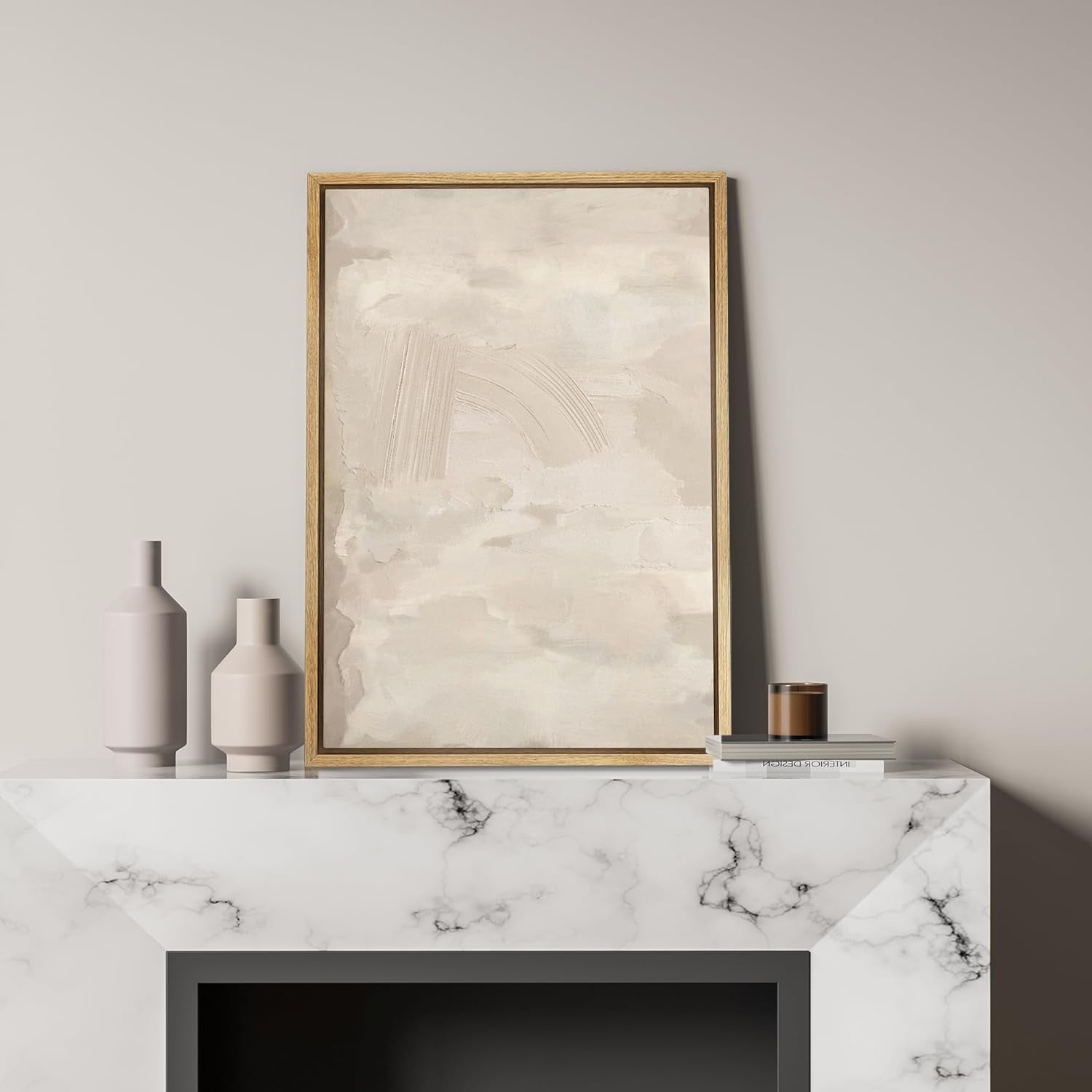 IDEA4WALL Framed Canvas Print Wall Art Rustic Tan Paint Stroke Landscape Abstract Shapes Illustrations Modern Art Decor Boho Relax/Zen Nordic for Living Room, Bedroom, Office - Natural 16"x24"