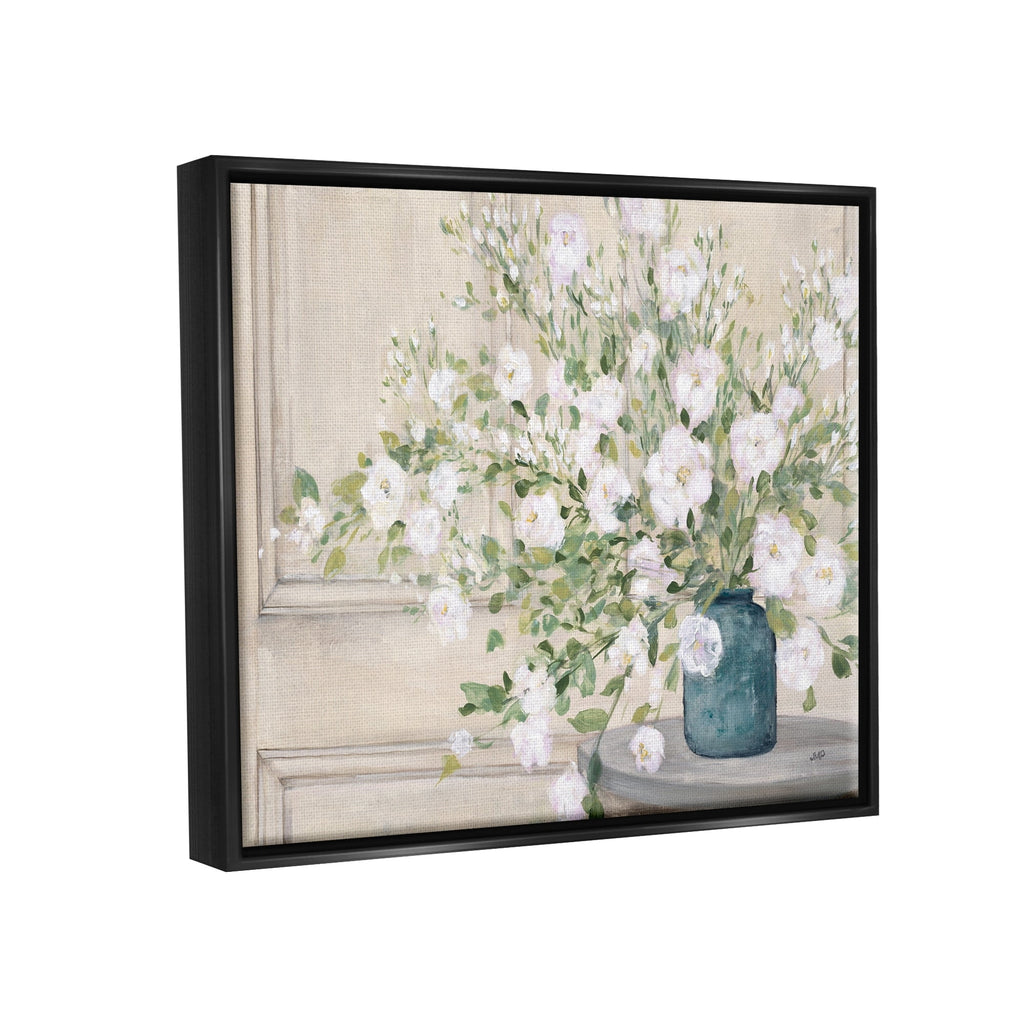 Stupell Industries Geranium Tabletop Country Still Life Painting Blooming Flowers Jet Black Framed Floating Canvas Wall Art, 16x20, by Julia Purinton