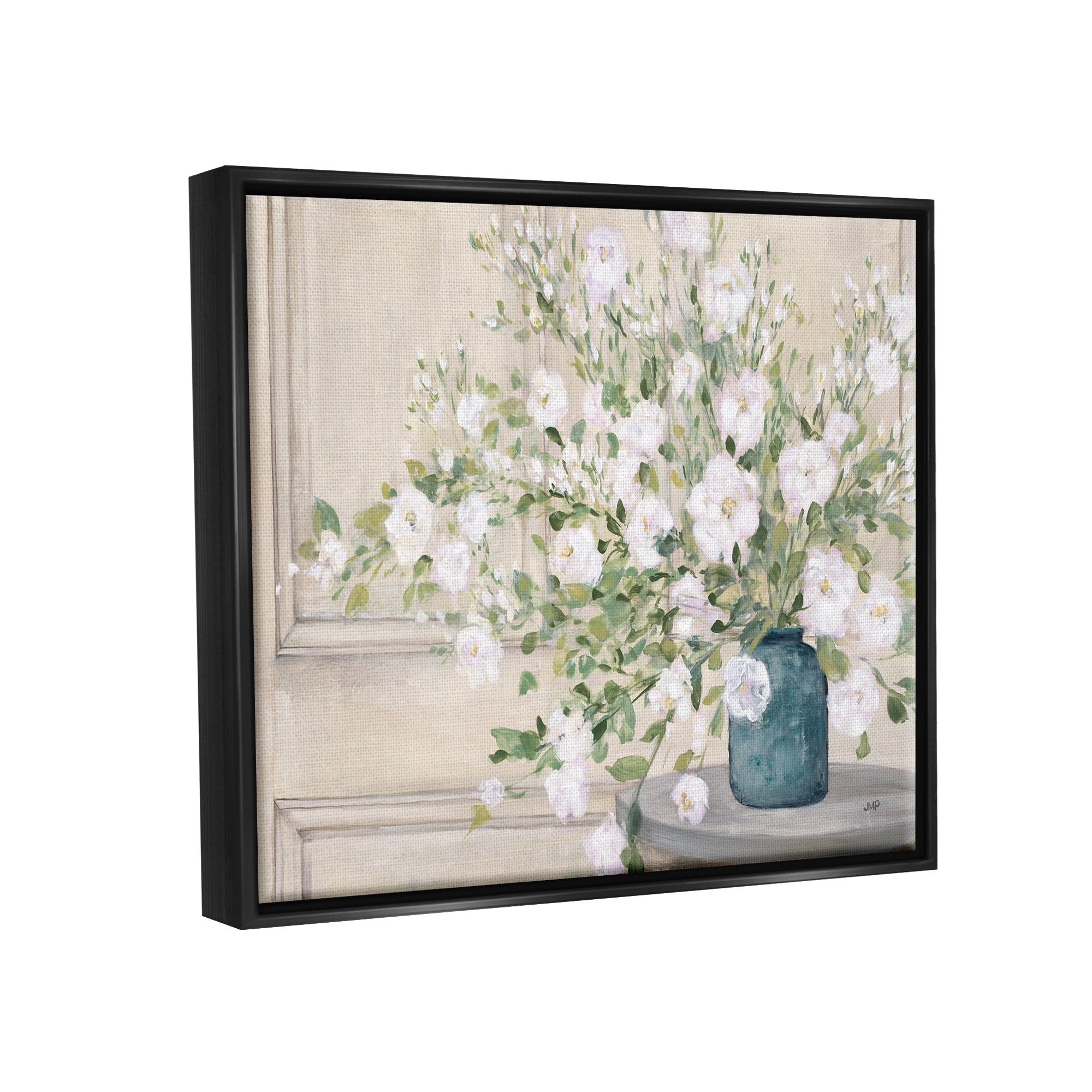 Stupell Industries Geranium Tabletop Country Still Life Painting Blooming Flowers Jet Black Framed Floating Canvas Wall Art, 16x20, by Julia Purinton