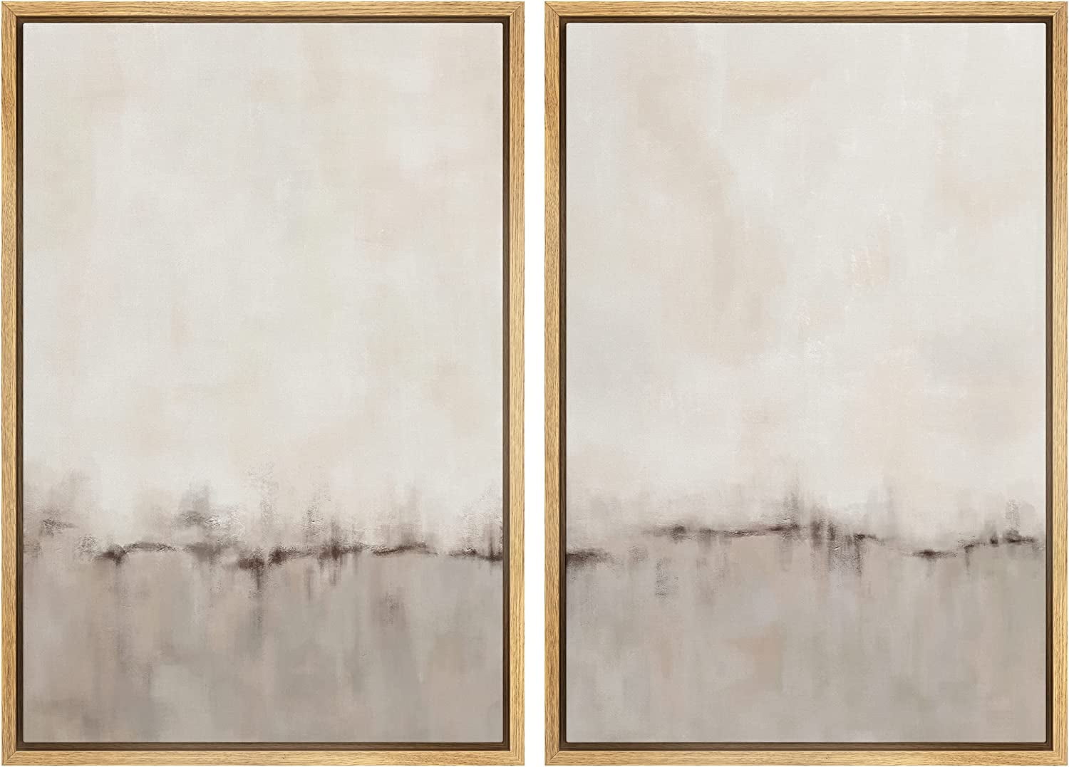 IDEA4WALL Framed Canvas Print Wall Art Set of 2 Watercolor Pastel Duotone Tan Landscape Abstract Modern Art Multicolor Contemporary Artwork for Bedroom, Office - 16"x24"x2 Panels Natural
